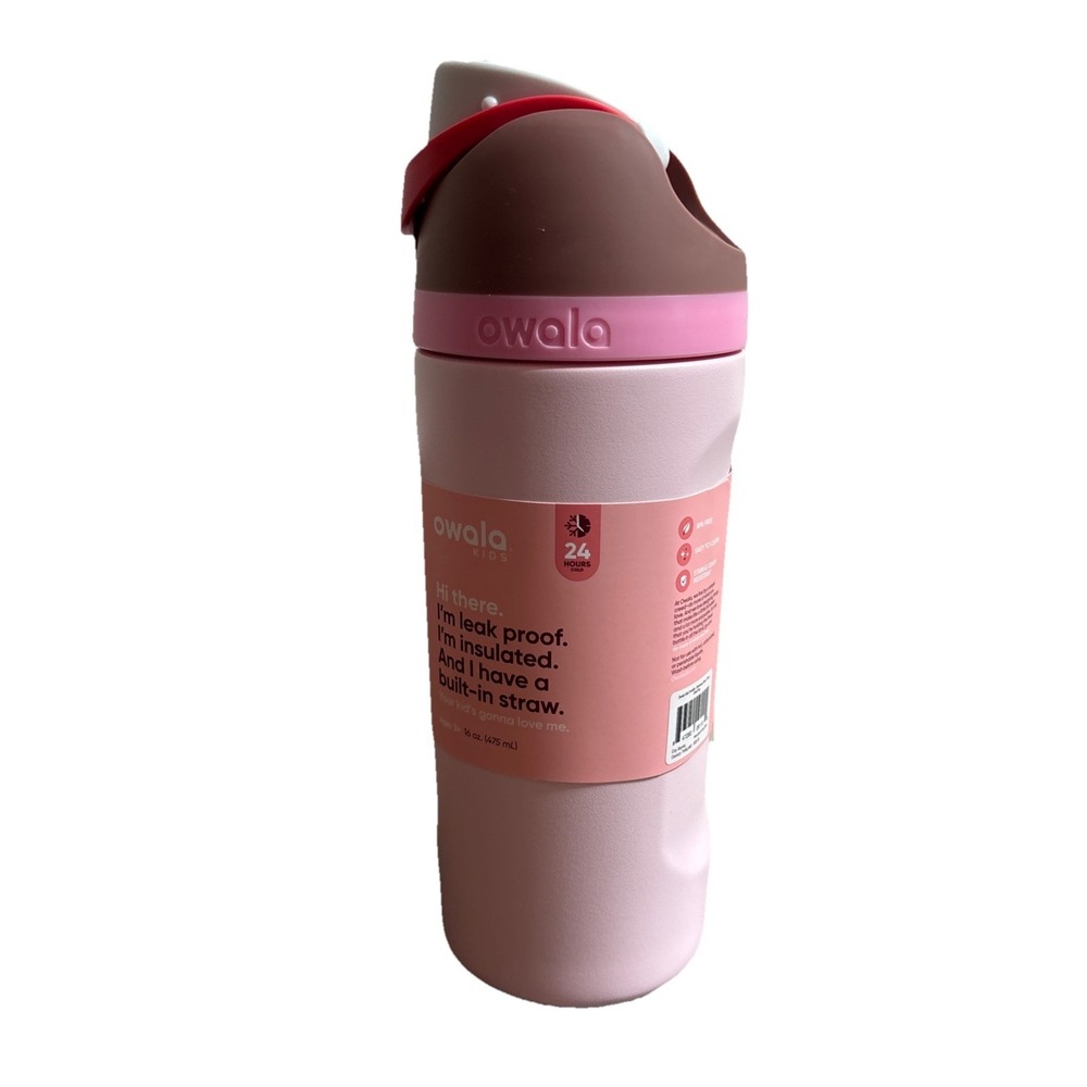 Owala Kids FreeSip 16 oz Stainless Steel Water Bottle Cake Pop Pink Straw
